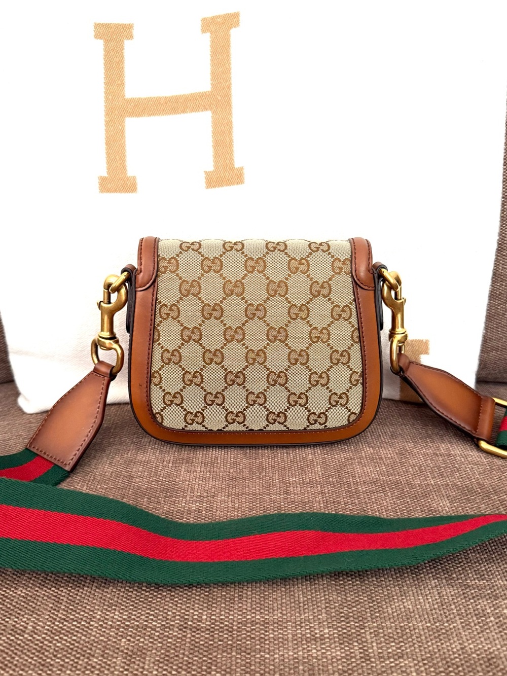 Authentic Gucci Small Lady Web Shoulder Bagbrown monogram canvas - Picture 9 of 16